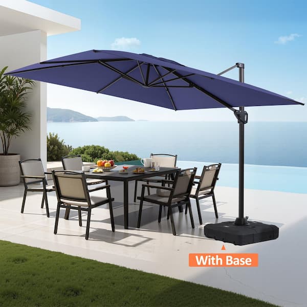 Pellebant 10 ft. x 10 ft. Large Outdoor Aluminum Cantilever 360° Rotation Patio Umbrella in Navy Blue with Base Stand