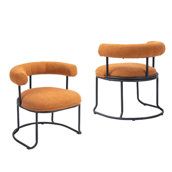 Unbranded Orange Boucle Dining Chairs Set of 2 Mid-Century Modern Curved Backrest Side Chair, Round Upholstered Kitchen Chairs