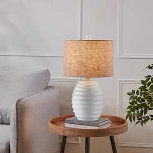 20.25 in. White Farmhouse Rustic Ceramic Bedside Table Lamp