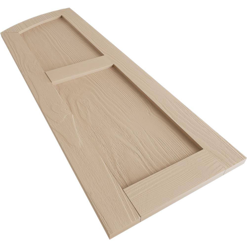Primed Tan Sandblasted Faux Wood Shutters with Elliptical Top, 12" x 82"