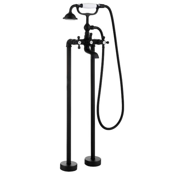 Mondawe Retro 3-Handle Claw Foot Freestanding Bathtub Filler Faucet with Hand Shower in Matte Black