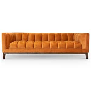 Jenny 90.5 in. Square Arm Velvet Mid Century Modern Living Room Straight Sofa in Orange
