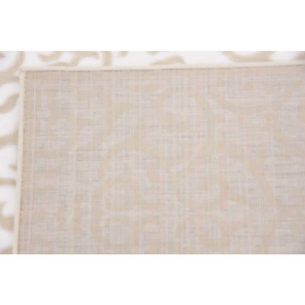 Snow White and Beige Floral Synthetic Runner Rug