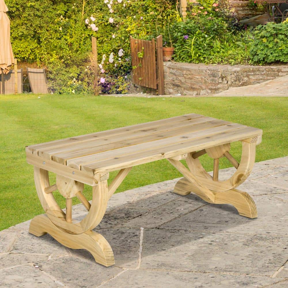 Natural Wood Wagon Wheel 2-Person Garden Bench