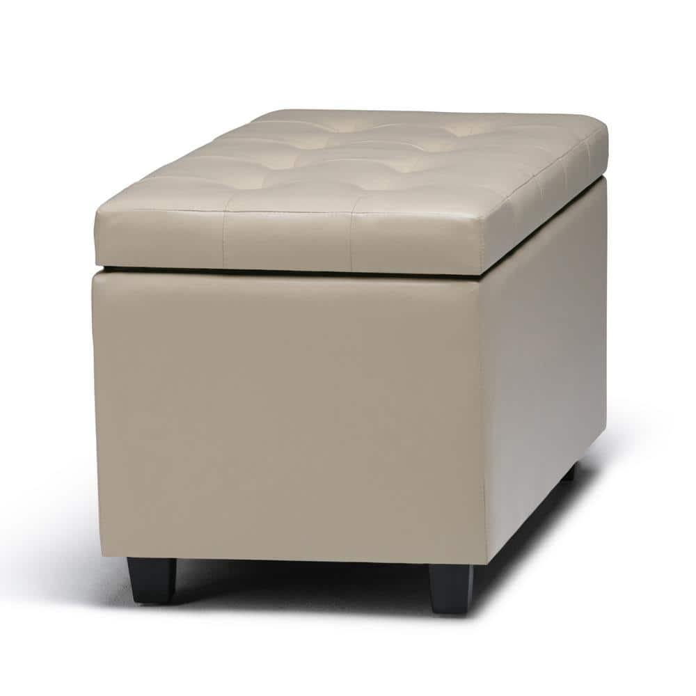 Cosmopolitan Satin Cream Tufted Faux Leather Storage Ottoman