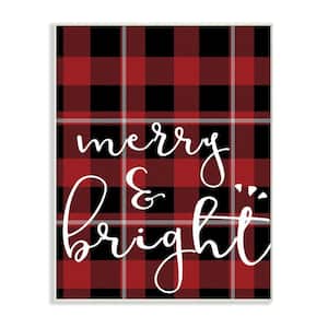 10 in. x 15 in. "Merry & Bright Plaid Typography" by Daphne Polselli Printed Wood Wall Art