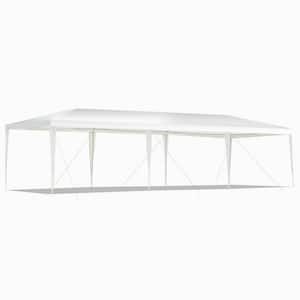 10 ft. x 30 ft. White Waterproof Gazebo Canopy Tent with Connection Stakes for Wedding Party