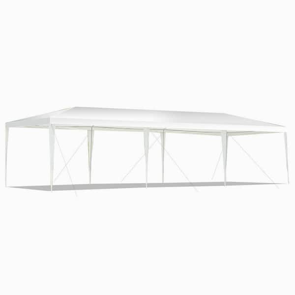 ANGELES HOME 10 ft. x 30 ft. White Waterproof Gazebo Canopy Tent with Connection Stakes for Wedding Party