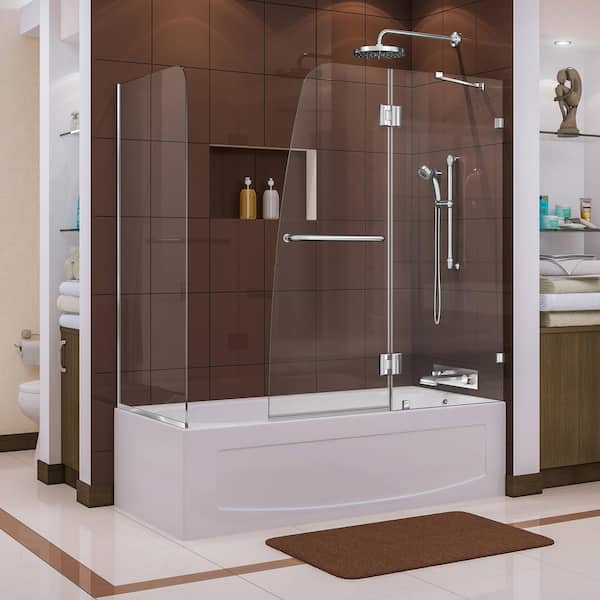 DreamLine Aqua Lux 56 to 60 in. x 58 in. Semi-Framed Hinged Tub Door with Return Panel in Chrome