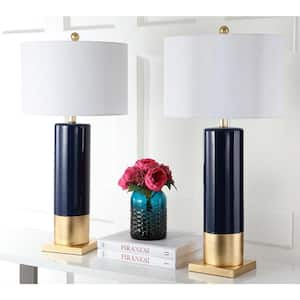 Dolce 31 in. Navy/Gold Column Table Lamp with Off-White Shade (Set of 2)