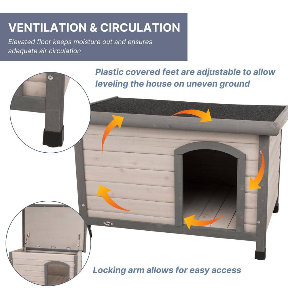Medium Gray Pine Outdoor Dog House with Hinged Roof