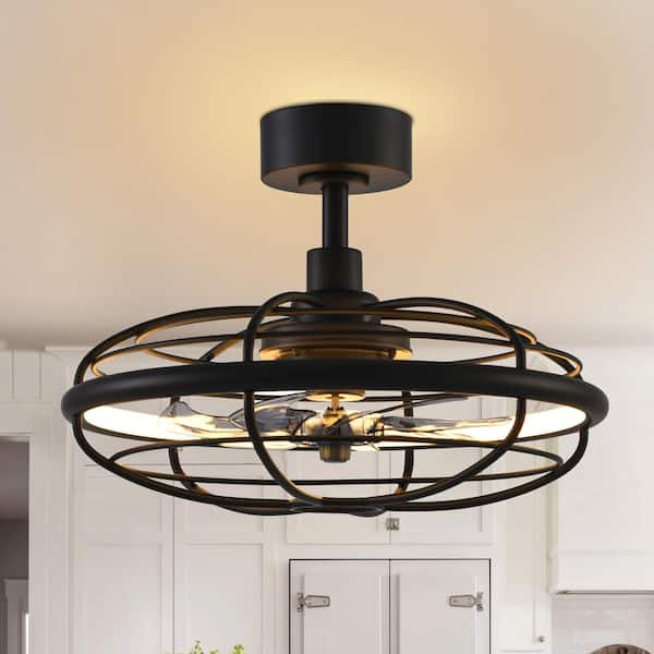 Breezary 21 in. Indoor Integrated LED Black Lantern-Shaped Caged Ceiling Fan with Light and Remote Control Included