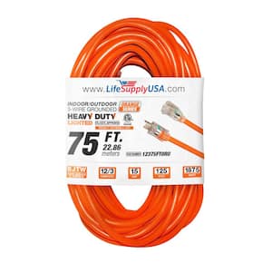 75 ft. 12-Gauge/3 Conductors SJTW Indoor/Outdoor Extension Cord with Lighted End Orange (1-Pack)