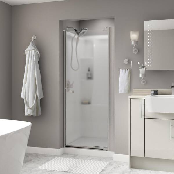 Delta Contemporary 33 in. Frameless Pivot Shower Door in Nickel with 1/4 in. Tempered Frosted Glass