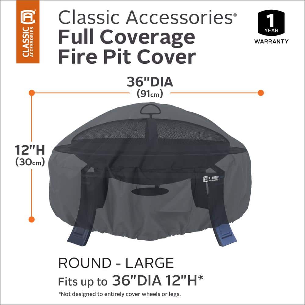 Large Black Polyester Waterproof Round Fire Pit Cover