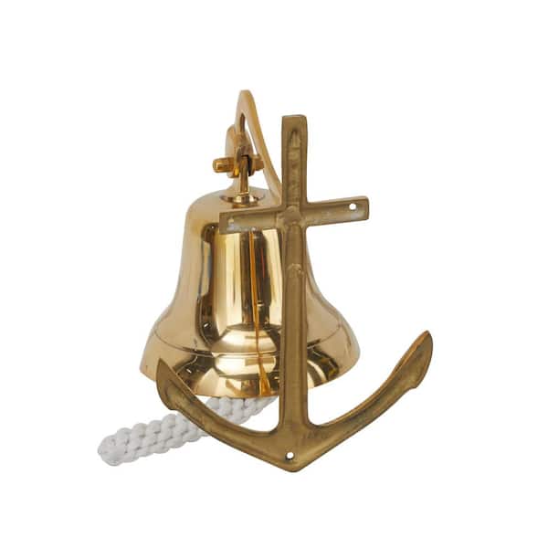 Litton Lane Gold Brass Decorative Bell with Anchor Backing