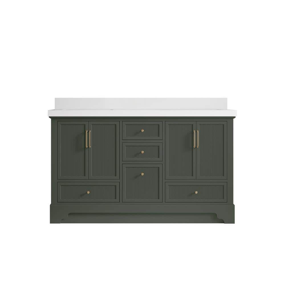 Willow Collections Alys 60 in. W x 22 in. D x 36 in. H double Sink Bath Vanity in Pewter Green with 2 in. white qt top -  ALS_PGWHZ60D