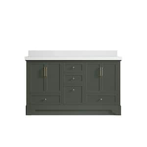 Alys 60 in. W x 22 in. D x 36 in. H double Sink Bath Vanity in Pewter Green with 2 in. white qt top