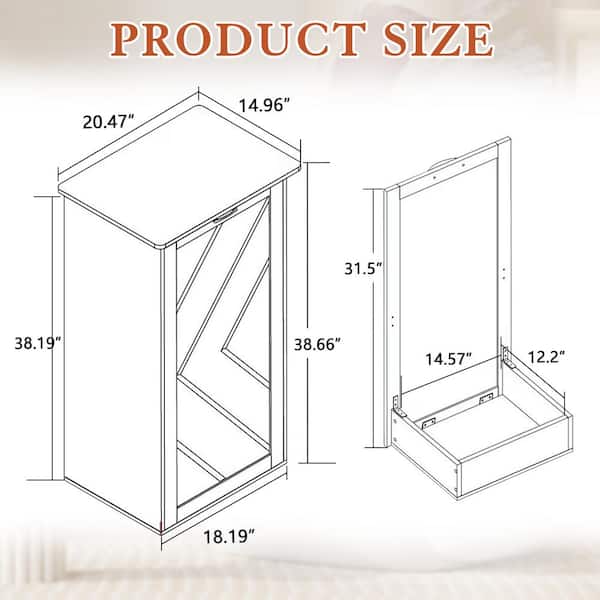 Kitchen Trash Bin Cabinet Brown Wood 20.47 in. Buffet Sideboard Dog Proof Garbage Can with Holder and Air purification