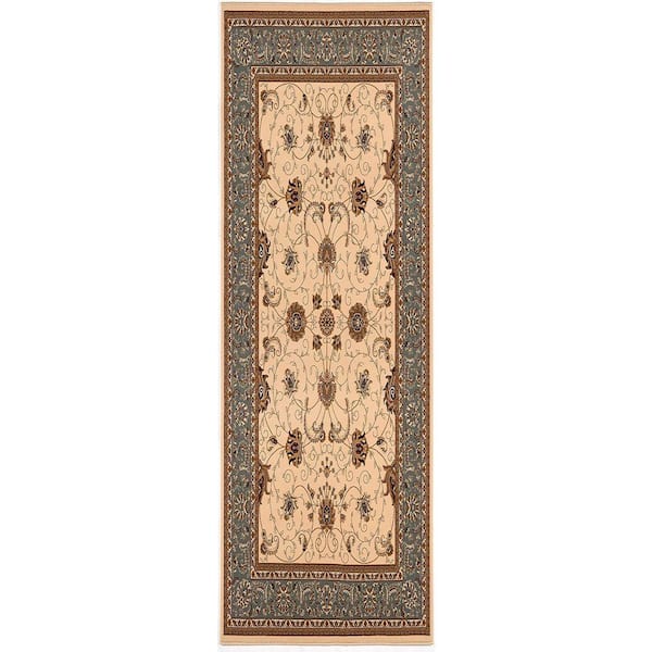 Majestic Cream Blue 2 ft. 3 in. x 6 ft. Traditional Doormat Area Rug Entrance Floor Mat