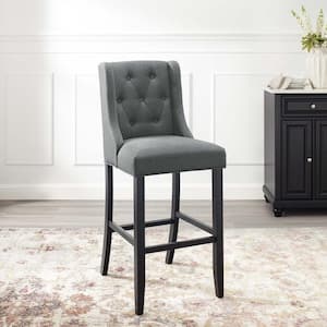 Baronet Tufted Button Upholstered Fabric Bar Stool in Gray