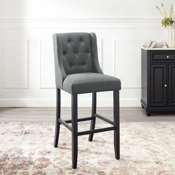 MODWAY Baronet Tufted Button Upholstered Fabric Bar Stool in Gray EEI ...