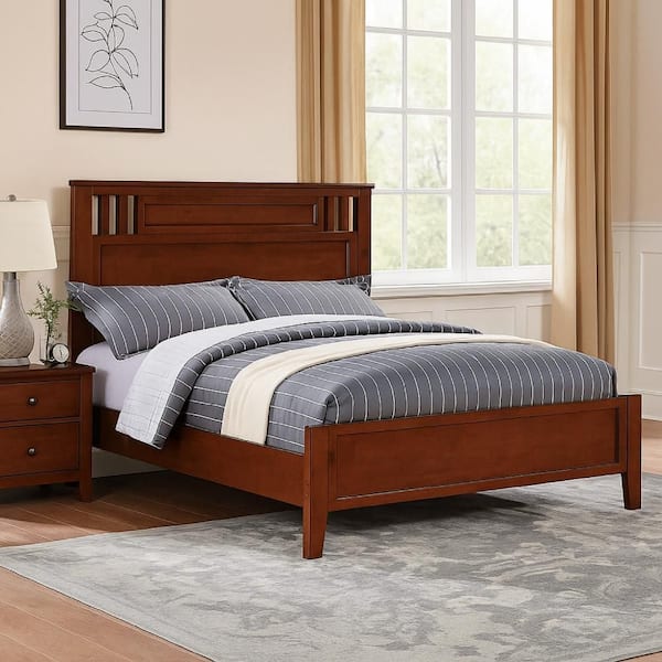 Benjara Brown Wooden Frame Full Platform Bed with Mesmerizing Spread and Square Shape