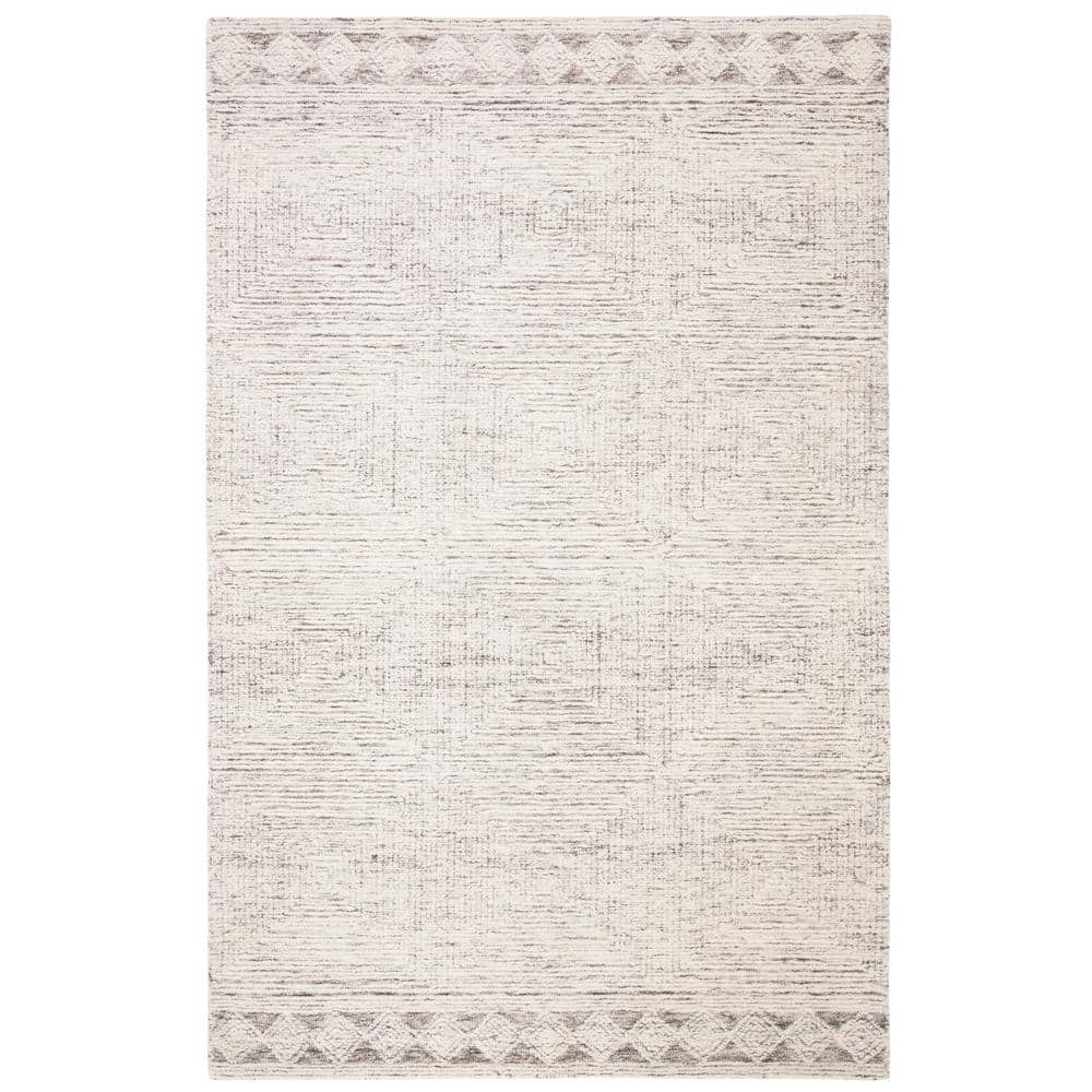 Ivory and Grey Handmade Wool Abstract Area Rug 9' x 12'