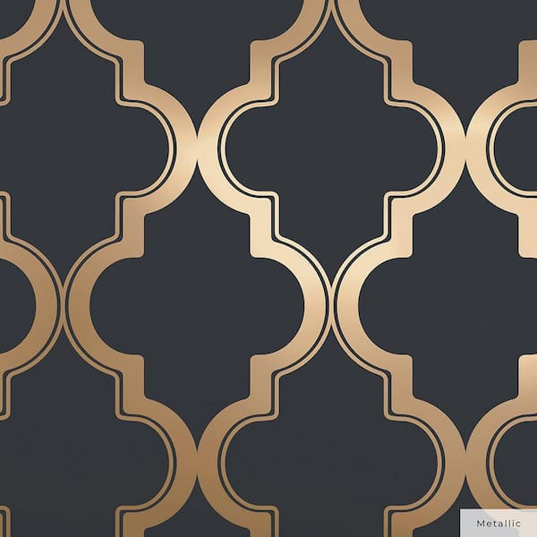 Midnight and Metallic Gold Marrakesh Vinyl Peel and Stick Wallpaper Roll (Covers 28 sq. ft.)