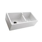 Maura Farmhouse Apron Front Fireclay 36 in. 60/40 Double Bowl Kitchen Sink in White