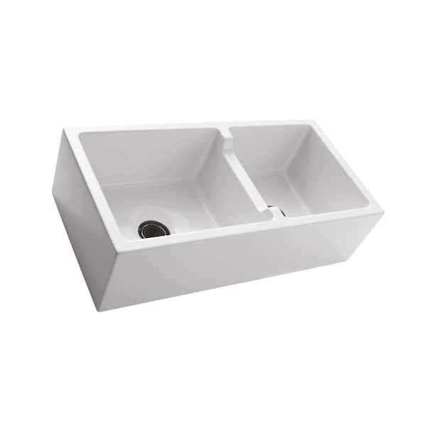 Barclay Products Maura Farmhouse Apron Front Fireclay 36 in. 60/40 Double Bowl Kitchen Sink in White