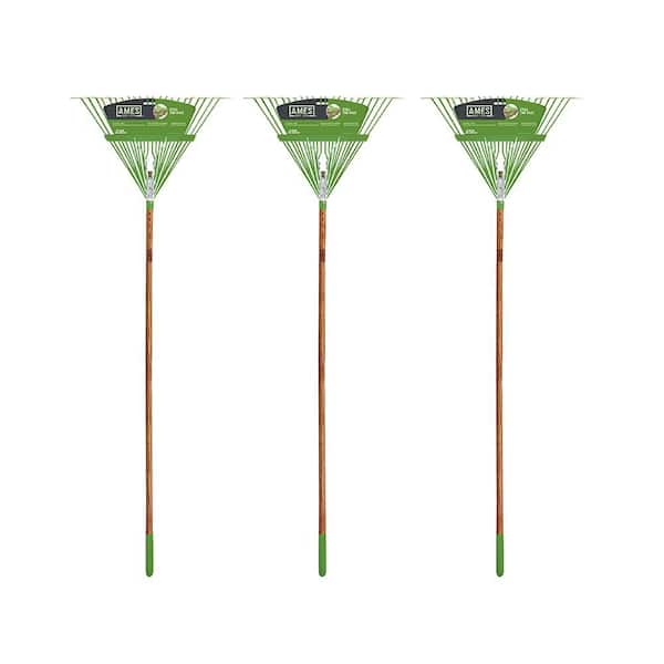 54 in. Wood Handle 22-Tine Steel Leaf Rake (3-Pack)