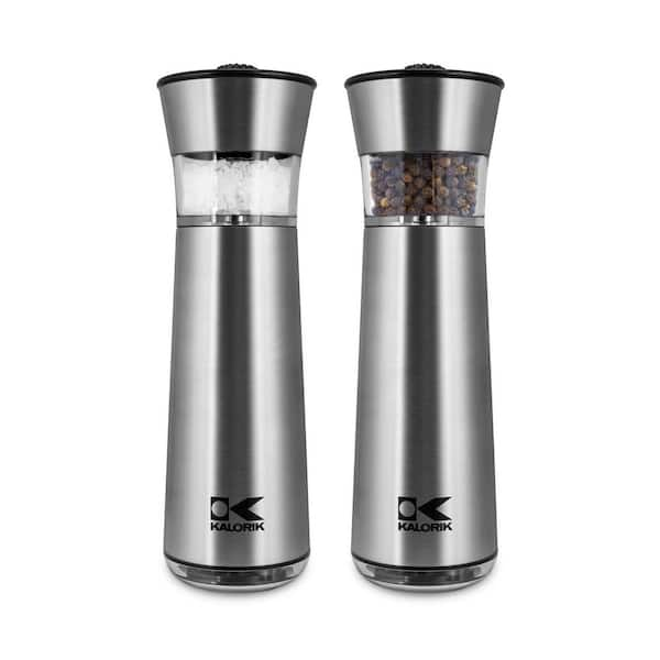 KALORIK Easygrind Electric Gravity Salt and Pepper Grinder Set in Stainless Steel