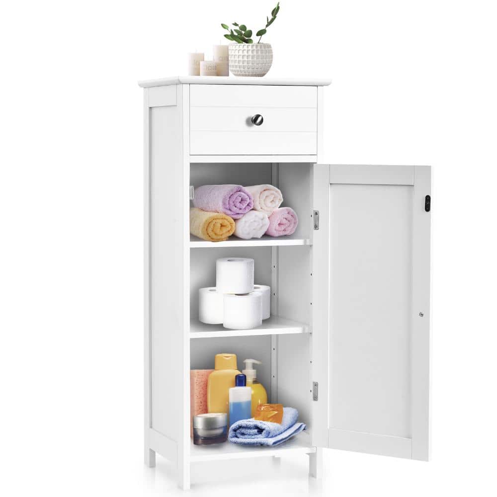 Freestanding Bathroom Floor Cabinet, Wooden Storage with Drawer and 3-Tier Cabinet, Slim, White price history on PriceWatchPro