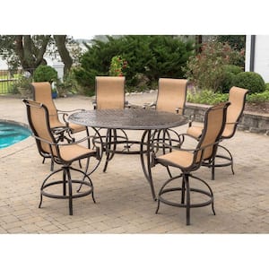 Somerset 7-Piece Aluminum Round Outdoor Bar-Height Dining Set with Swivels and Cast-Top Table