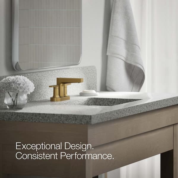 KOHLER Taut 1.2 GPM 4 in. Centerset Double Handle Bathroom Sink Faucet in Vibrant Brushed Moderne Brass