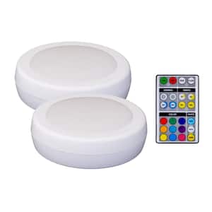 LED White Color Changing Adjustable Puck Light with Remote (2-Pack)