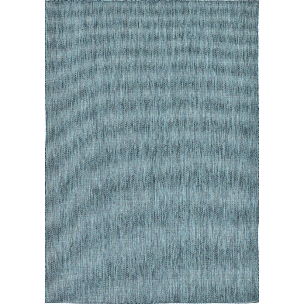 Teal and Navy Blue Outdoor Rectangular Synthetic Rug