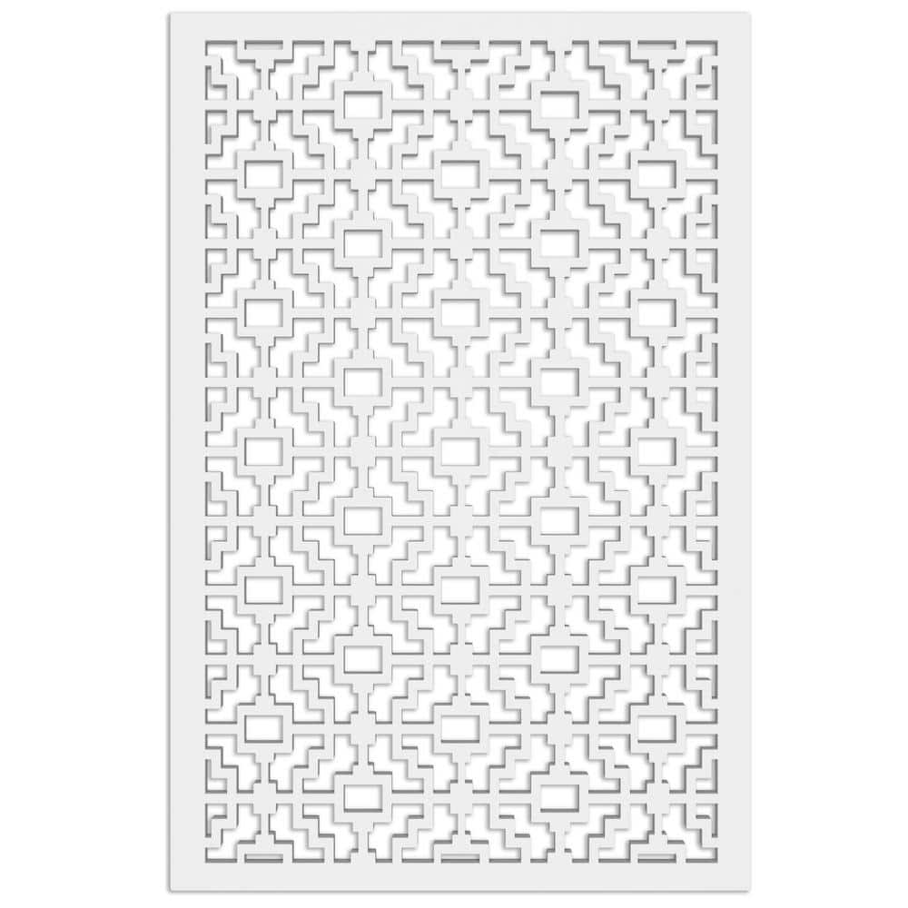 Fret 4 ft. x 32 in. White Vinyl Decorative Screen Panel