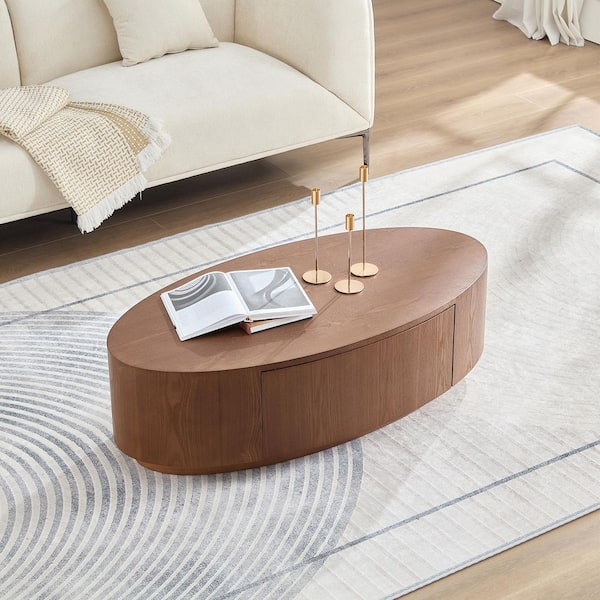 47.24 in. Modern Dark Walnut Oval MDF Coffee Table with Hidden Storage for Living Room
