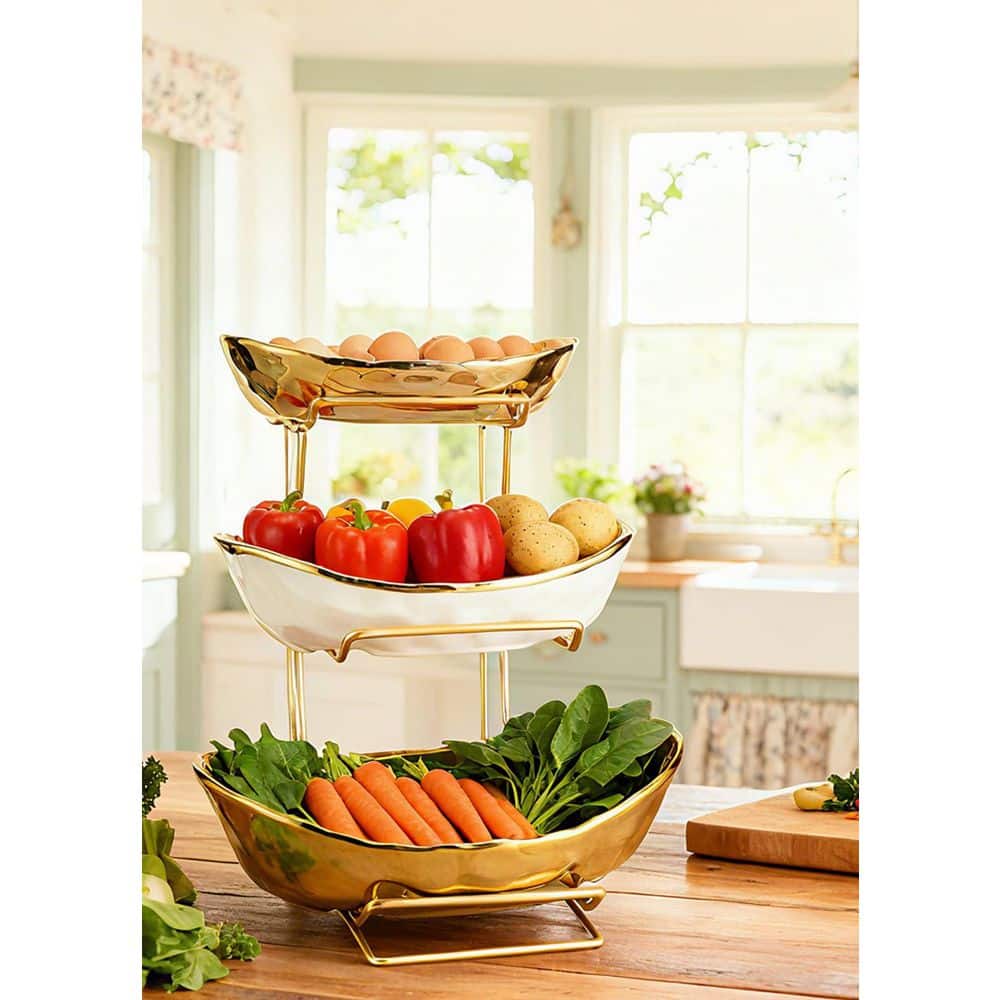 1 Piece 3 Tier Ceramic Fruit Bowl with Metal Rack, Fruit Basket with Stand, Porcelain Bowls for Vegetable Fruit price history on PriceWatchPro