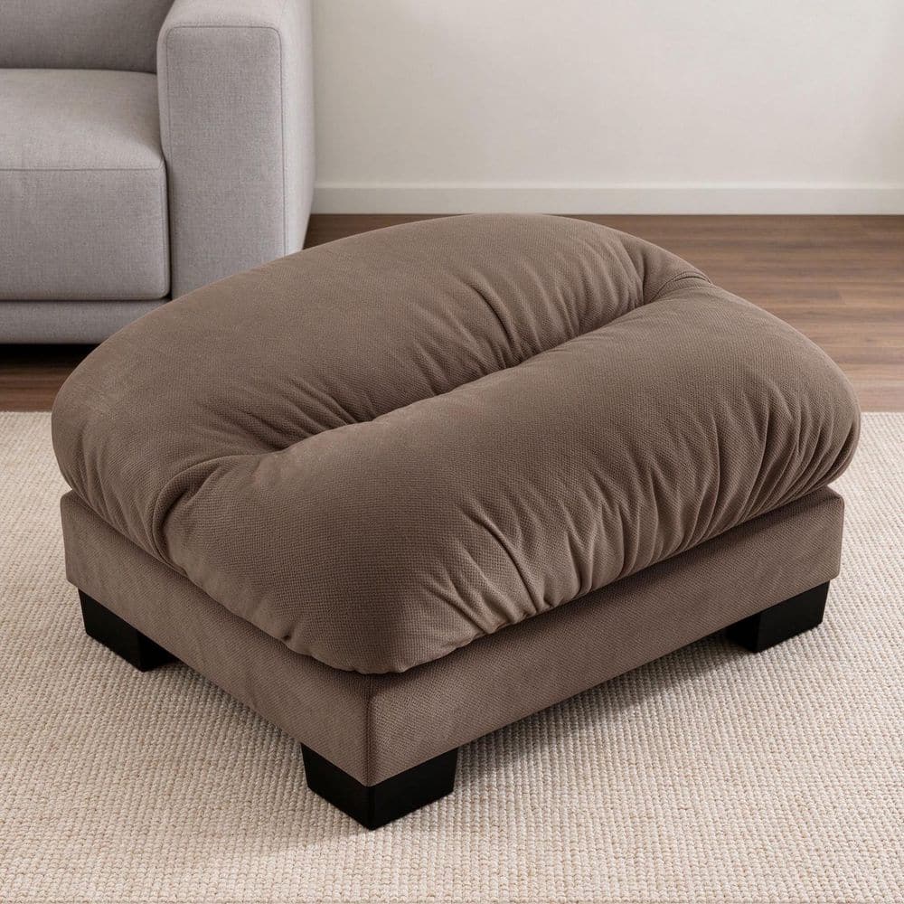 Brown Chenille Rectangle Accent Ottoman