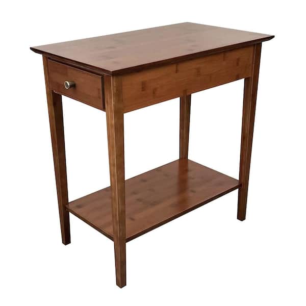 13 in. Mahogany 23 in. Rectangle Bamboo Recliner Table with Drawer
