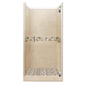 Tuscany Grand Hinged 36 in. x 36 in. x 80 in. Center Drain Alcove Shower Kit in Brown Sugar and Chrome Hardware