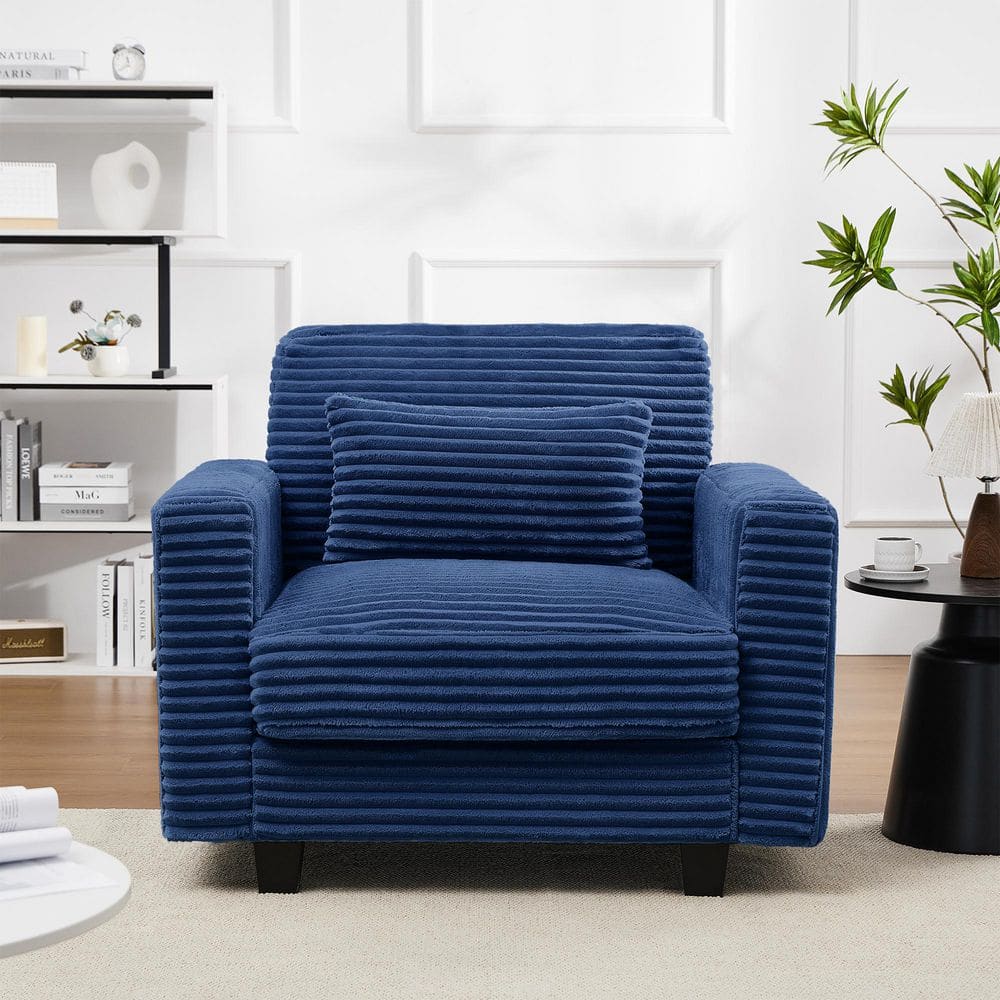 Corduroy Navy Oversized Sofa Accent Chair with Large Seat and Wide Armrests for Living Room
