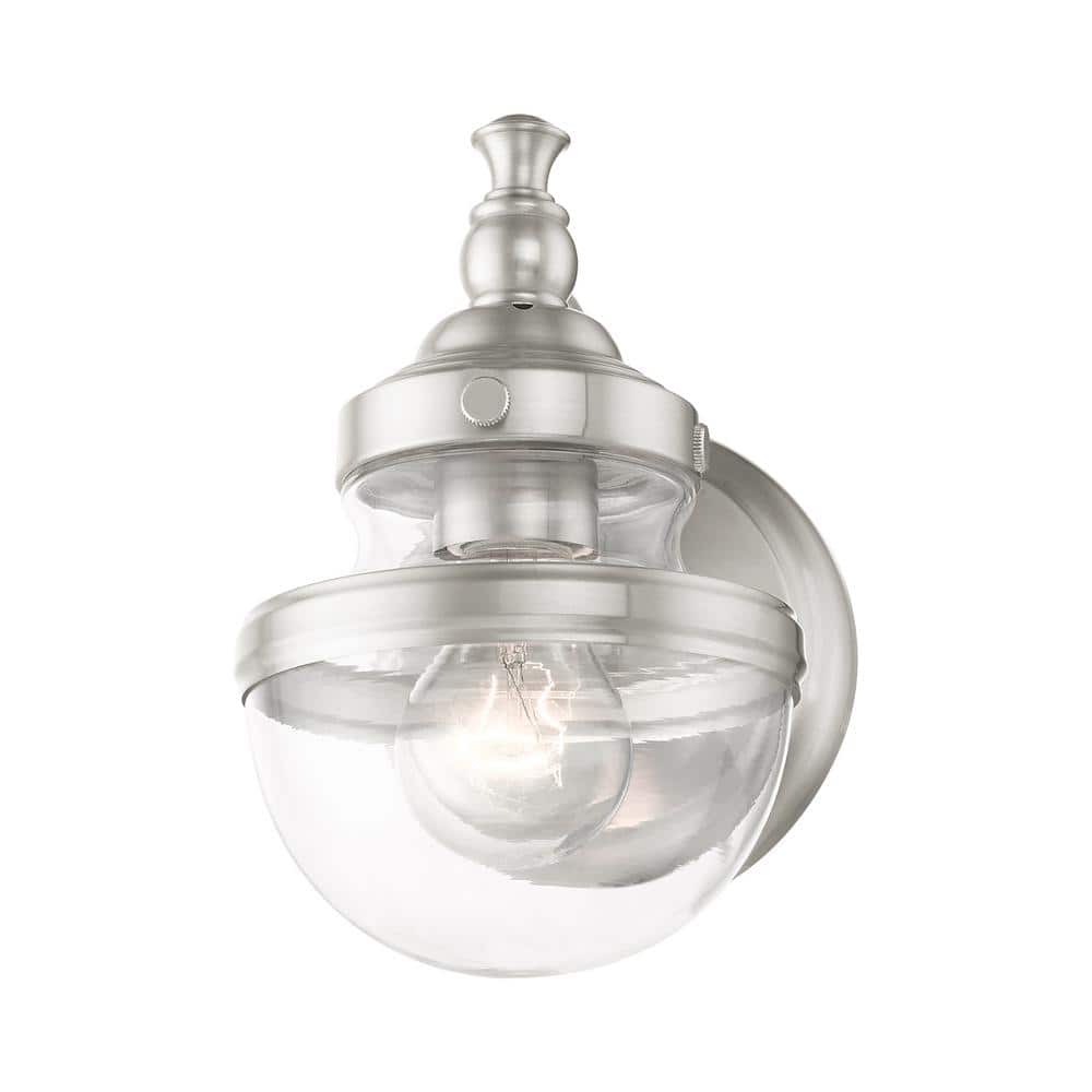 Oldwick Brushed Nickel Hand Blown Glass 1-Light Vanity Sconce