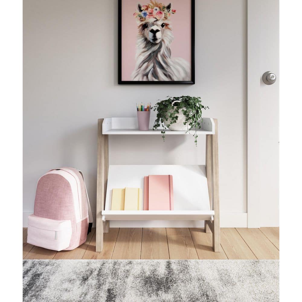 White and Beige Transitional Kids' Etagere Bookcase