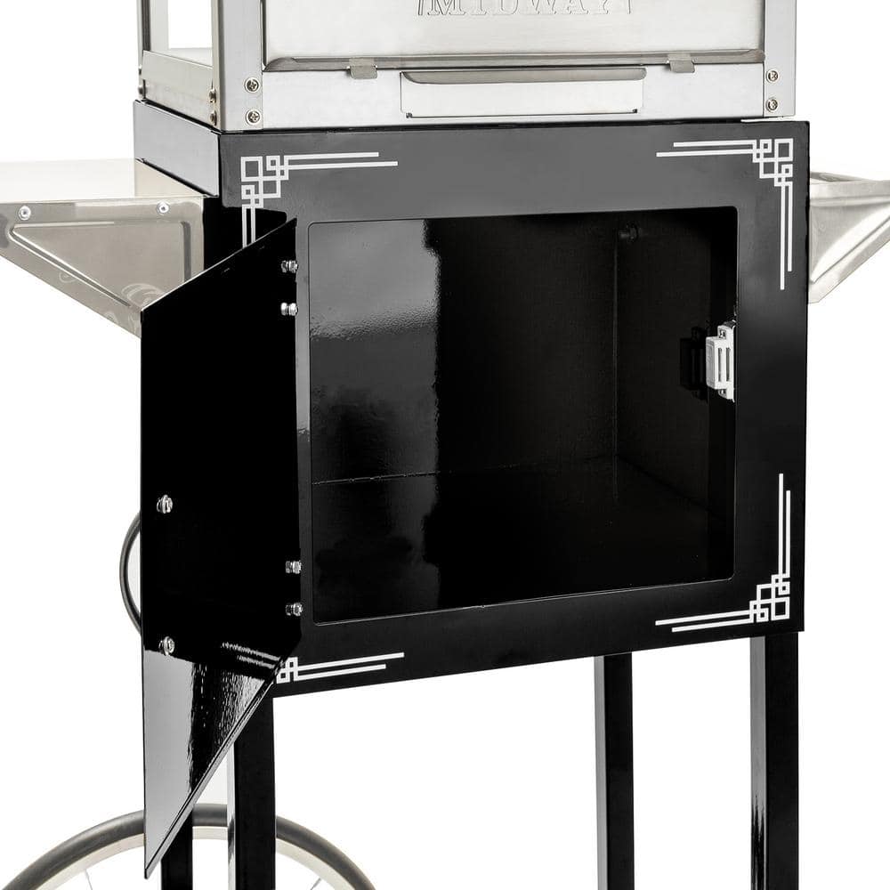 Vintage Black Popcorn Machine with Cart and 10-Ounce Kettle