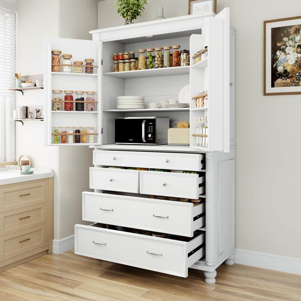 Harper & Bright Designs White 77.3. in. H Kitchen Pantry