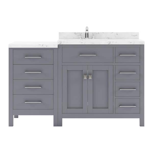 Caroline Parkway 57 in. W x 22 in. D x 35 in. H Single Sink Bath Vanity in Gray with Quartz Top